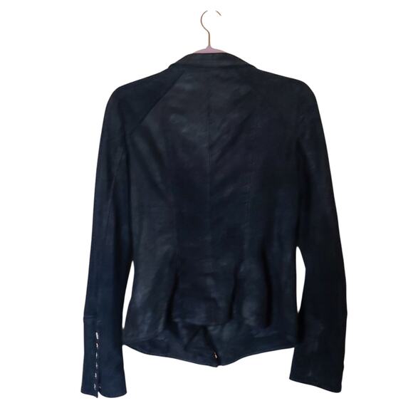 Lamarque Olivia Black Suede Leather Moto Biker Jacket Small Drape front - Picture 2 of 15